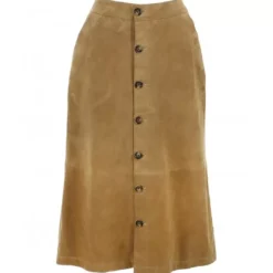 Skirts And Shorts*OAKWOOD Aliana Tan - Midi Skirt With Buttons In Genuine Goat Suede Leather