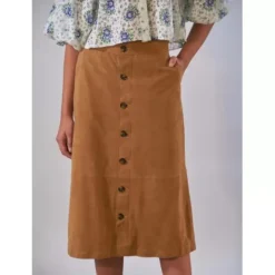 Skirts And Shorts*OAKWOOD Aliana Tan - Midi Skirt With Buttons In Genuine Goat Suede Leather