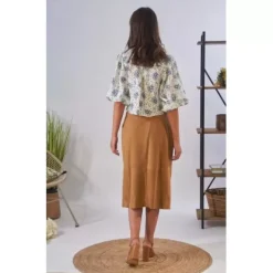 Skirts And Shorts*OAKWOOD Aliana Tan - Midi Skirt With Buttons In Genuine Goat Suede Leather