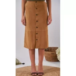 Skirts And Shorts*OAKWOOD Aliana Tan - Midi Skirt With Buttons In Genuine Goat Suede Leather