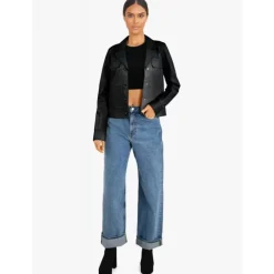 Jackets*OAKWOOD Alina Black - Short Buttoned Jacket In Genuine Leather