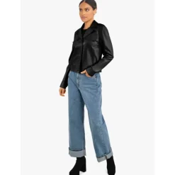 Jackets*OAKWOOD Alina Black - Short Buttoned Jacket In Genuine Leather