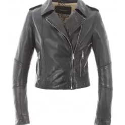 Biker Jackets*OAKWOOD Alizee Black - Short Genuine Leather Jacket With Washed Effect