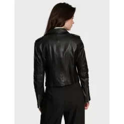 Biker Jackets*OAKWOOD Alizee Black - Short Genuine Leather Jacket With Washed Effect