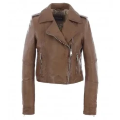Biker Jackets*OAKWOOD Alizee Cognac - Short Genuine Leather Jacket With Washed Effect