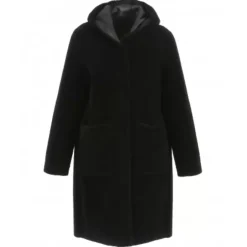 Coats*OAKWOOD Angelique Black - Faux Shearling Reversible Hooded Coat