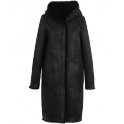 Coats*OAKWOOD Angelique Black - Faux Shearling Reversible Hooded Coat