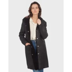 Coats*OAKWOOD Angelique Black - Faux Shearling Reversible Hooded Coat