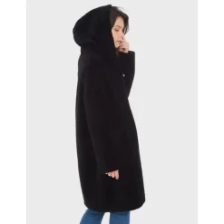 Coats*OAKWOOD Angelique Black - Faux Shearling Reversible Hooded Coat