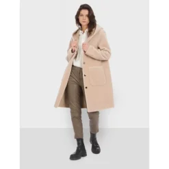 Coats*OAKWOOD Angelique Coffee - Faux Shearling Reversible Hooded Coat