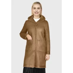 Coats*OAKWOOD Angelique Cognac - Faux Shearling Reversible Hooded Coat