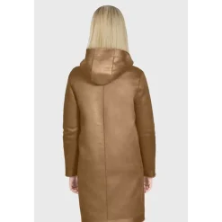 Coats*OAKWOOD Angelique Cognac - Faux Shearling Reversible Hooded Coat