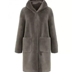 Coats*OAKWOOD Angelique Dark Khaki - Faux Shearling Reversible Hooded Coat