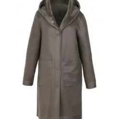 Coats*OAKWOOD Angelique Dark Khaki - Faux Shearling Reversible Hooded Coat