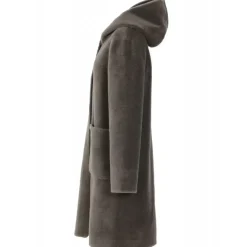 Coats*OAKWOOD Angelique Dark Khaki - Faux Shearling Reversible Hooded Coat