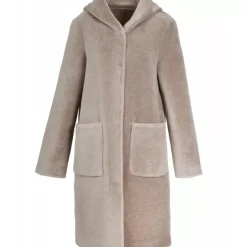 Coats*OAKWOOD Angelique Taupe - Faux Shearling Reversible Hooded Coat