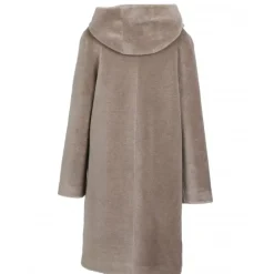 Coats*OAKWOOD Angelique Taupe - Faux Shearling Reversible Hooded Coat