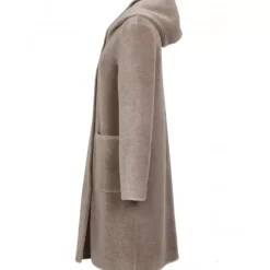 Coats*OAKWOOD Angelique Taupe - Faux Shearling Reversible Hooded Coat