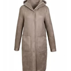 Coats*OAKWOOD Angelique Taupe - Faux Shearling Reversible Hooded Coat
