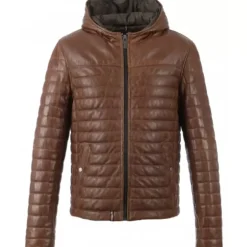 Down Jackets*OAKWOOD Aurelien Cognac - Two-Tone Genuine Leather Hooded Down Jacket
