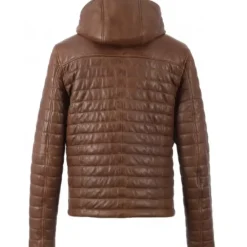 Down Jackets*OAKWOOD Aurelien Cognac - Two-Tone Genuine Leather Hooded Down Jacket