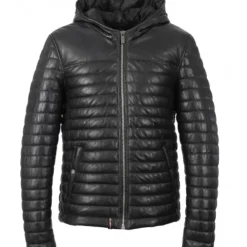 Down Jackets*OAKWOOD Aurelien Dark Blue - Two-Tone Genuine Leather Hooded Down Jacket