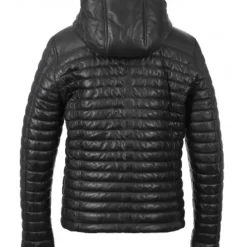 Down Jackets*OAKWOOD Aurelien Dark Blue - Two-Tone Genuine Leather Hooded Down Jacket