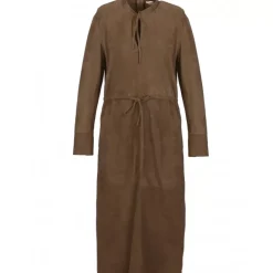 Dresses*OAKWOOD Azza Light Brown - Genuine Goat Suede Leather Mid-Long Dress