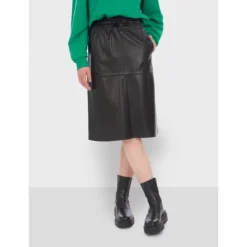 Skirts And Shorts*OAKWOOD Bamba Black - Straight Midi Skirt In Genuine Leather