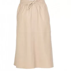 Skirts And Shorts*OAKWOOD Bamba Dark Beige - Straight Midi Skirt In Genuine Leather