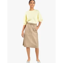 Skirts And Shorts*OAKWOOD Bamba Dark Beige - Straight Midi Skirt In Genuine Leather