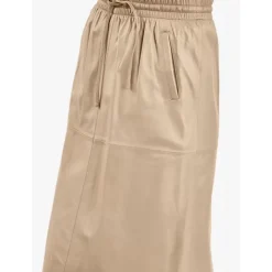 Skirts And Shorts*OAKWOOD Bamba Dark Beige - Straight Midi Skirt In Genuine Leather
