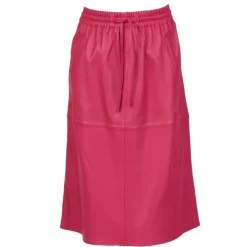 Skirts And Shorts*OAKWOOD Bamba Fuchsia - Straight Midi Skirt In Genuine Leather