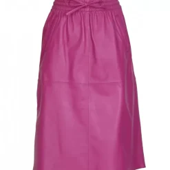 Skirts And Shorts*OAKWOOD Bamba Mauve - Straight Midi Skirt In Genuine Leather