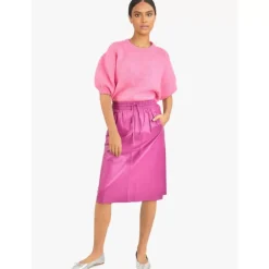 Skirts And Shorts*OAKWOOD Bamba Mauve - Straight Midi Skirt In Genuine Leather