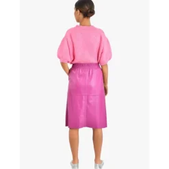Skirts And Shorts*OAKWOOD Bamba Mauve - Straight Midi Skirt In Genuine Leather