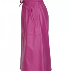 Skirts And Shorts*OAKWOOD Bamba Mauve - Straight Midi Skirt In Genuine Leather