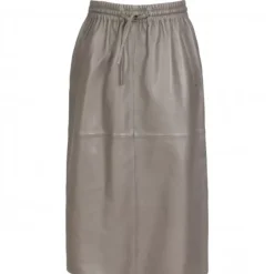 Skirts And Shorts*OAKWOOD Bamba Taupe - Straight Midi Skirt In Genuine Leather