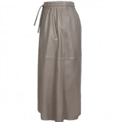 Skirts And Shorts*OAKWOOD Bamba Taupe - Straight Midi Skirt In Genuine Leather