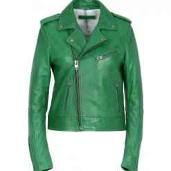 Biker Jackets*OAKWOOD Boogie Green- Refined Genuine Leather Jacket With Asymmetrical Closing