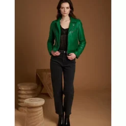 Biker Jackets*OAKWOOD Boogie Green- Refined Genuine Leather Jacket With Asymmetrical Closing