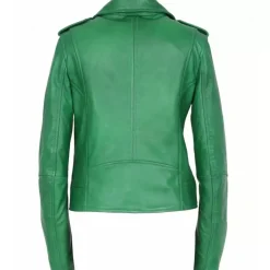 Biker Jackets*OAKWOOD Boogie Green- Refined Genuine Leather Jacket With Asymmetrical Closing