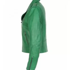 Biker Jackets*OAKWOOD Boogie Green- Refined Genuine Leather Jacket With Asymmetrical Closing