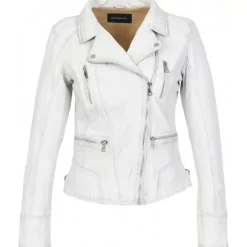 Biker Jackets*OAKWOOD Camera White - Genuine Leather Jacket With Washed Effect