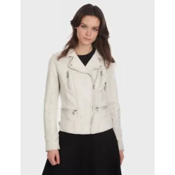 Biker Jackets*OAKWOOD Camera White - Genuine Leather Jacket With Washed Effect