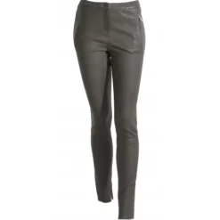 Trousers*OAKWOOD Celeste Dark Khaki - Genuine Leather Stretch Trousers