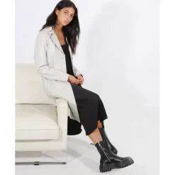 Coats*OAKWOOD Charlotte Concrete - Genuine Leather Long Coat