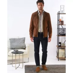 Jackets*OAKWOOD Chicago Cognac - Elegant Jacket In Genuine Leather With Mao Collar And Teddy Belt