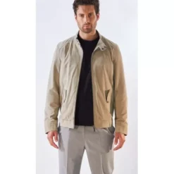 Jackets*OAKWOOD Chicago Yemen - Elegant Jacket In Genuine Leather With Mao Collar And Teddy Belt