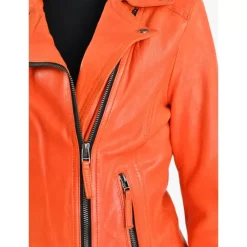 Biker Jackets*OAKWOOD Clips Coral - Asymetrical Refined Jacket In Genuine Leather